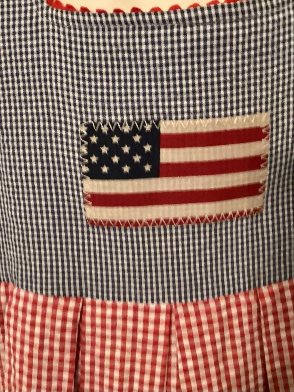 Cottontail Patriotic Red & Blue Gingham Sundress with Flag Patch